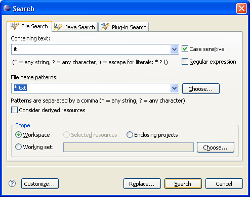 Search dialog