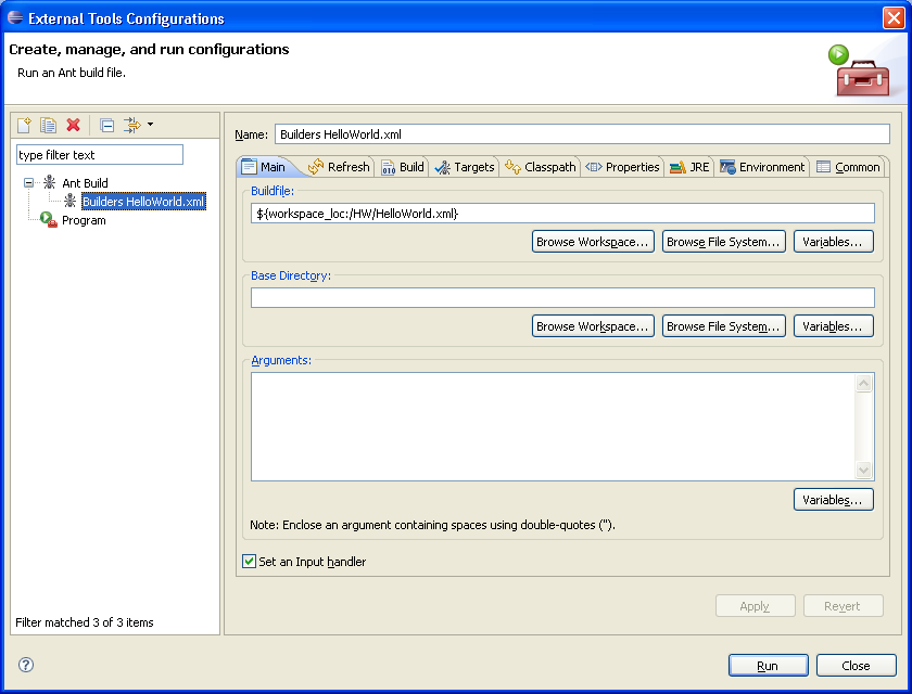 External tools dialog